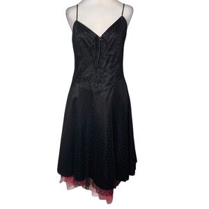 Vintage Y2K Jessica McClintock Gunne Sax 9 Black Pink Lace Dot Dress Prom Punk